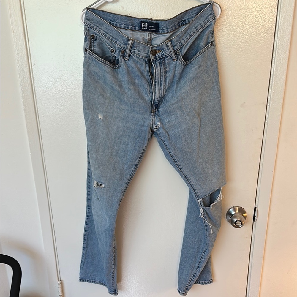 Heavy Worn Gap Light Blue Distressed Jeans